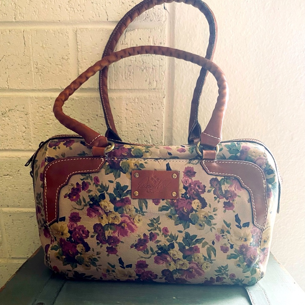 Patricia Nash Floral Satchel with Brown Trim